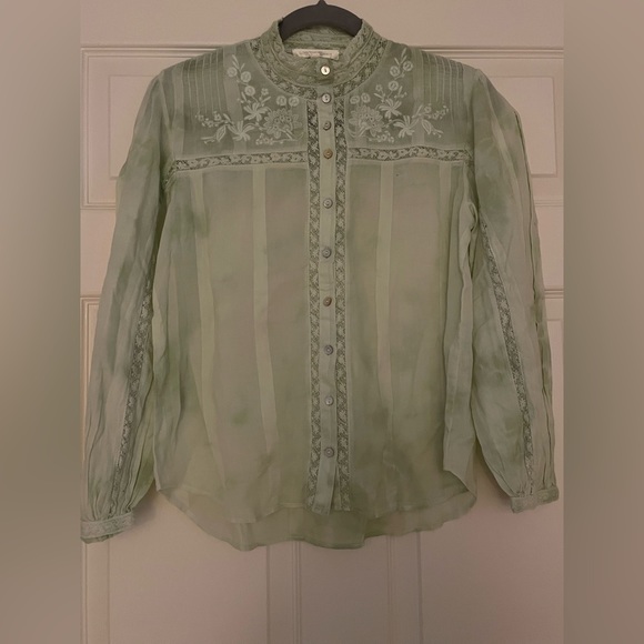 Ronda Embroidered Sleeve Blouse— Love Shack Fancy (Moss Green) - Picture 2 of 12